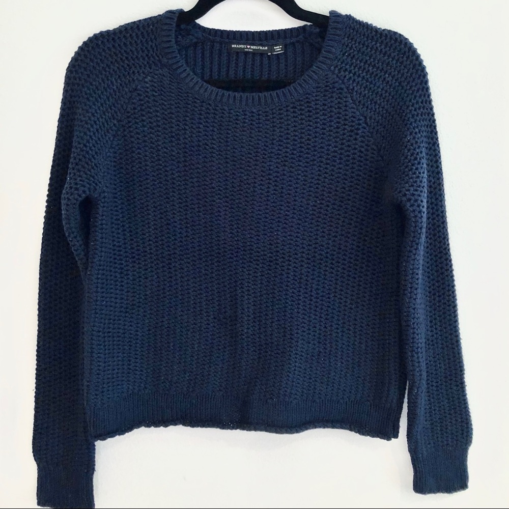 Brandy Melville Navy Blue Knit Sweater Crew Neck